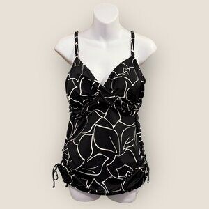 Trimshaper Womens Black and White Tankini Swim Top Adjustable Straps Sz 14 Swim